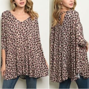 TAUPE PINK & BLACK LEOPARD PRINT TUNIC TOP